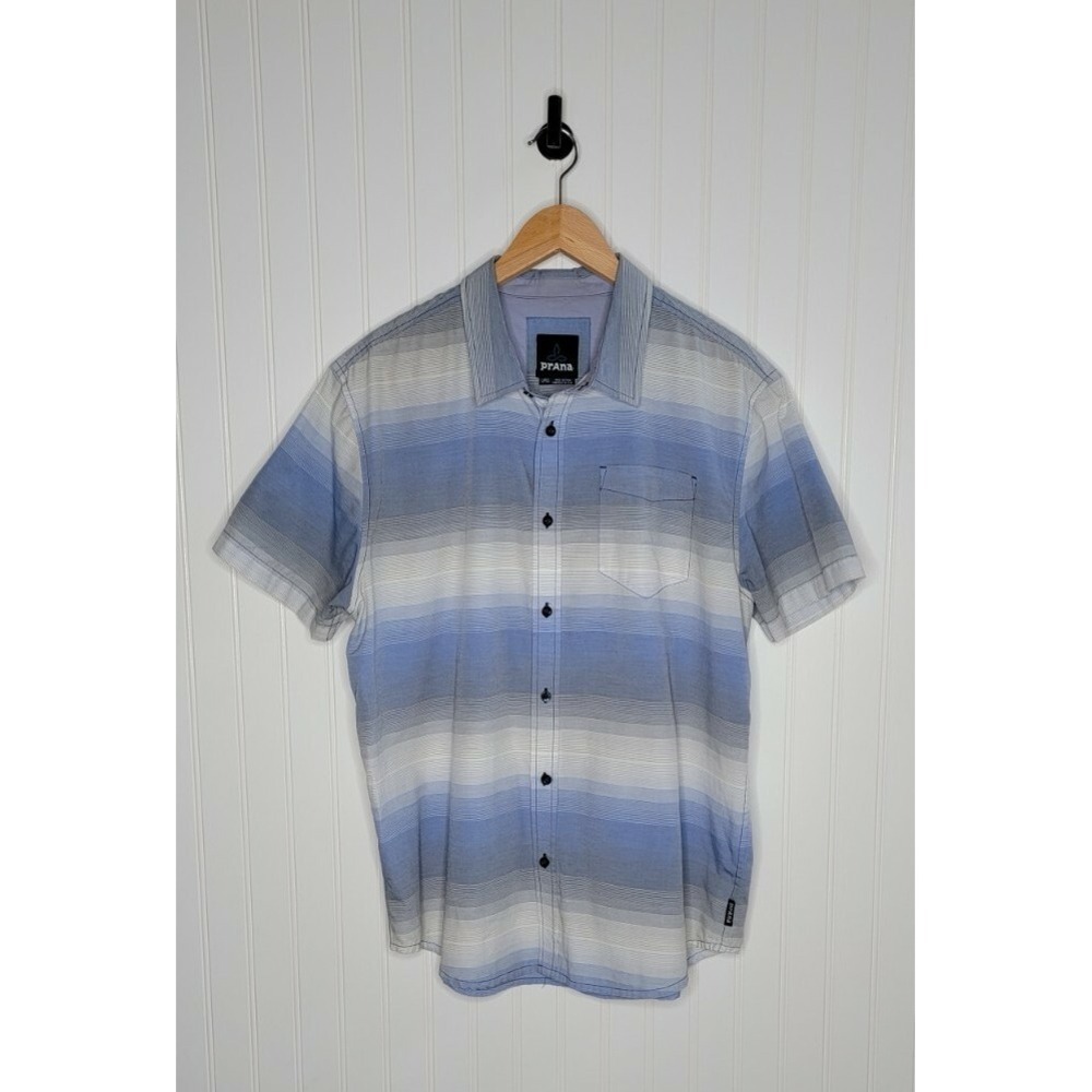 Prana Short Sleeve Button Down Stripe Shirt Men's size Large